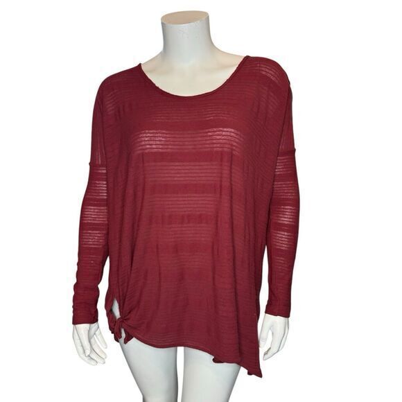 FREE PEOPLE BEACH Size L Long‎ Sleeve Sheer Pullover Tunic Top Side Tie Burgundy - Picture 2 of 7
